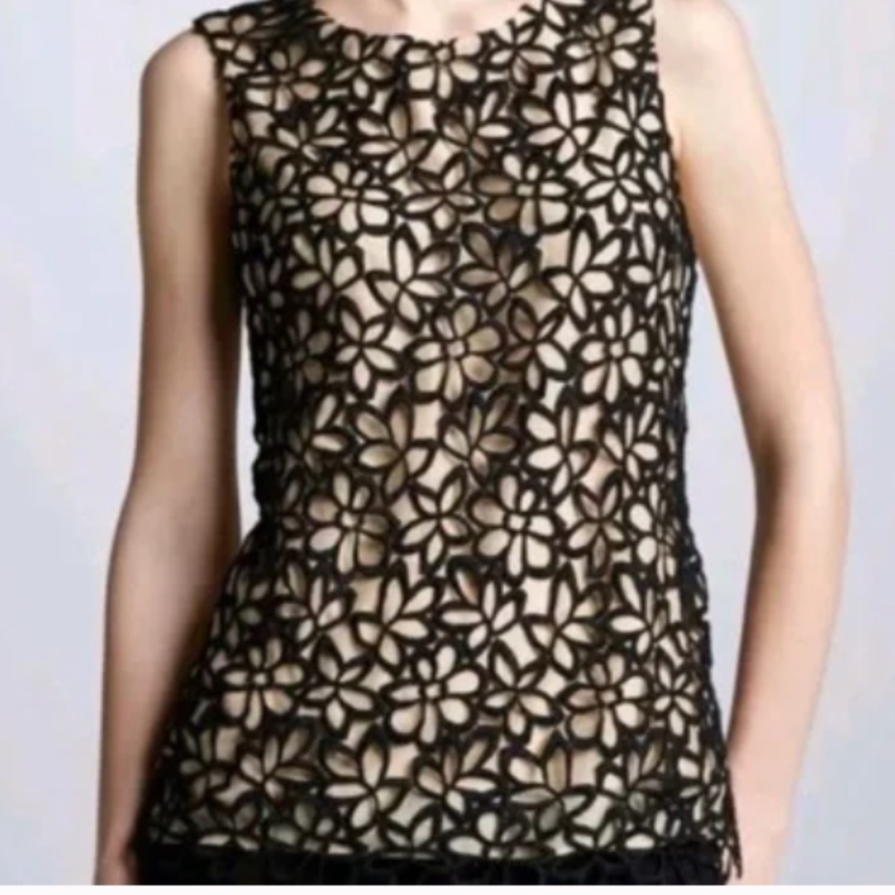 LELA ROSE Neiman Marcus for Target Tan and Black Lace Flower Top | Small